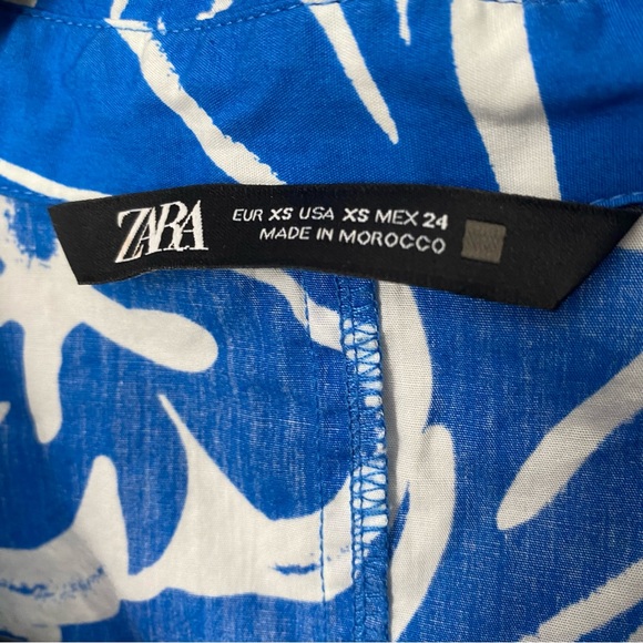 ZARA Blue & White Abstract Print Blouse Tropical Resort Vibes Size XS - Picture 5 of 5